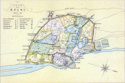 Plan von Delhi 1857-58, graviert von Guyot und Wood, veröffentlicht von William Mackenzie, Edinburgh, um 1860 von English School